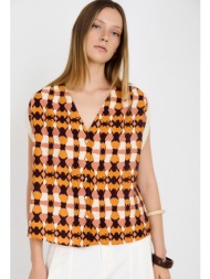 skatie γυναικεία μπλούζα αμάνικη με tie dye print και μεταλλική λεπτομέρεια