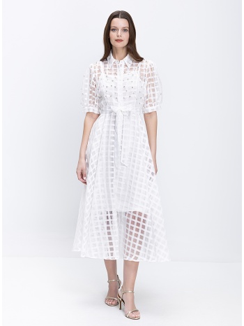 paper lace γυναικείο φόρεμα midi με διάφανο καρό σχέδιο και