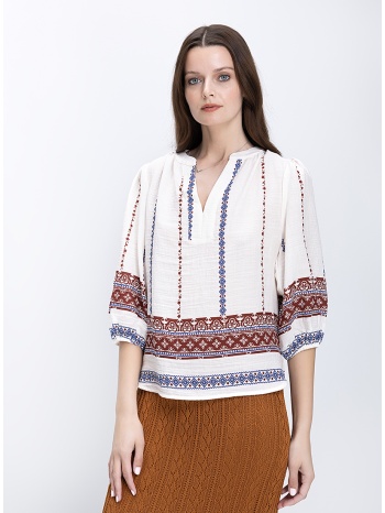 γυναικεία μπλούζα κανονική γραμμή με έθνικ κέντημα