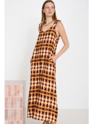 skatie γυναικείο φόρεμα midi straight fit με tie dye print και v λαιμόκοψη