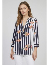 vilagallo γυναικεία μπλούζα βαμβακερή με ριγέ σχέδιο και print ψαριών