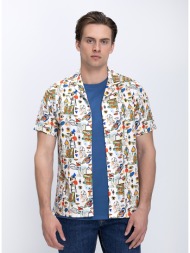 a fish named fred ανδρικό πουκάμισο regular fit με all over print και κοντό μανίκι