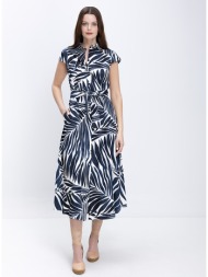 penny black γυναικείο φόρεμα σεμιζιέ midi με κοντό μανίκι και ζώνη