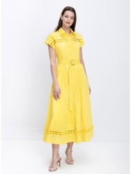 paper lace γυναικείο φόρεμα σεμιζιέ midi με κοντό μανίκι και ζώνη