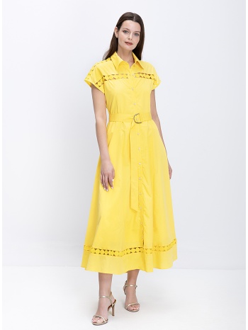 paper lace γυναικείο φόρεμα σεμιζιέ midi με κοντό μανίκι