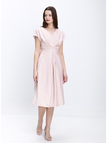 γυναικείο φόρεμα midi με v λαιμόκοψη και σούρες