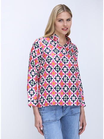 vilagallo γυναικείο πουκάμισο μεταξωτό με γεωμετρικό μοτίβο