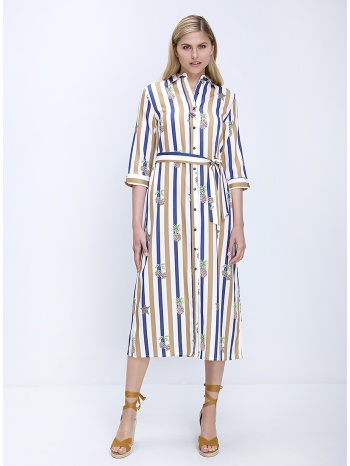 vilagallo γυναικείο midi σεμιζιέ φόρεμα regular fit με ριγέ