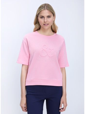 monari γυναικείο sweatshirt βαμβακερό με ανάγλυφο έμβλημα