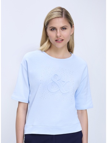 monari γυναικείο sweatshirt βαμβακερό με ανάγλυφο έμβλημα