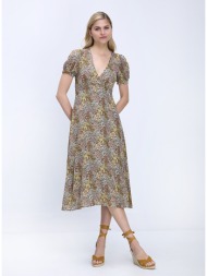 gerald darel γυναικείο midi φόρεμα regular fit με floral σχέδιο και v λαιμόκοψη