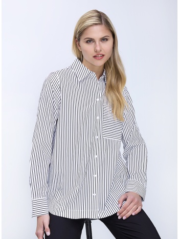 γυναικείο πουκάμισο με ριγέ μοτίβο και patch τσέπη