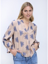 mina roo γυναικεία μπλούζα εμπριμέ με κεντημένο μοτίβο