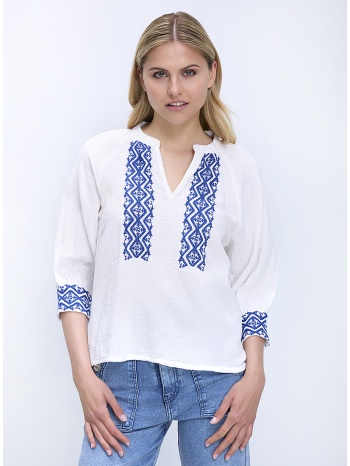 mina roo γυναικεία μπλούζα βαμβακερή με κεντημένο μοτίβο