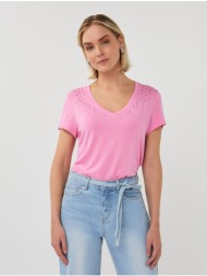 esqualo γυναικεία μπλούζα με v λαιμόκοψη και strass λεπτομέρειες