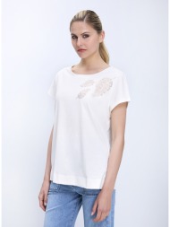 luisa viola γυναικεία μπλούζα relaxed fit με διακοσμητικό leaf detail και κοντό μανίκι