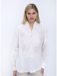 paper lace γυναικείο πουκάμισο regular fit με κέντημα και ρομαντικό σχέδιο