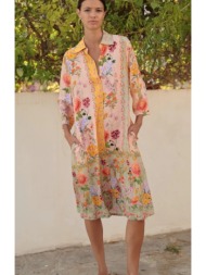 luna llena γυναικείο φόρεμα σεμιζιέ midi regular fit με floral print και κουμπιά