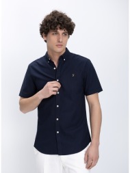 farah ανδρικό πουκάμισο brewer κοντομάνικο slim fit από οργανικό βαμβάκι σε grove green