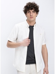 farah ανδρικό πουκάμισο brewer κοντομάνικο slim fit από οργανικό βαμβάκι σε grove green