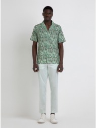 markup ανδρικό λινό πουκάμισο floral relaxed fit σε πράσινο