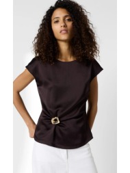 gerard darel γυναικείο top draped slim fit με χρυσό κόσμημα