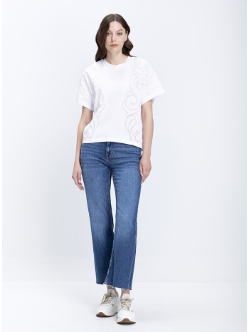 boss γυναικείο denim παντελόνι flared fit με raw hem
