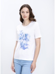γυναικείο t-shirt βαμβακερό με floral σχέδιο και strass λεπτομέρειες