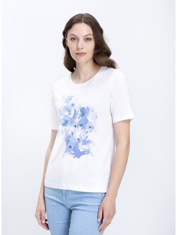 γυναικείο t-shirt βαμβακερό με floral σχέδιο και strass