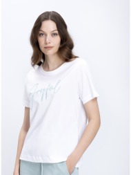 γυναικείο βαμβακερό t-shirt με διακοσμητικό lettering