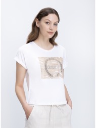 gaudi γυναικεία μπλούζα regular fit με logo print και strass λεπτομέρειες