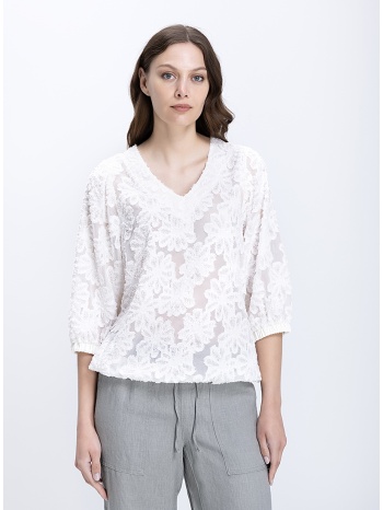 γυναικεία μπλούζα δαντελένια relaxed fit με ανάγλυφο floral