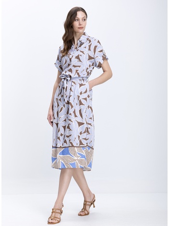 γυναικείο φόρεμα με tropical print και ζώνη