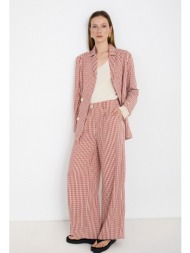 skatie γυναικείο παντελόνι straight fit με gingham καρό και πιέτα μπροστά