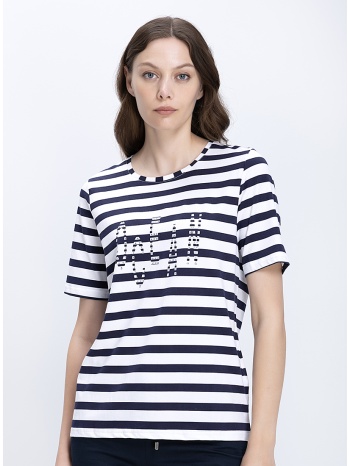 γυναικεία μπλούζα ριγέ relaxed fit με διακοσμητικό lettering