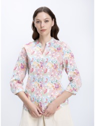γυναικείο βαμβακερό πουκάμισο regular fit με floral print