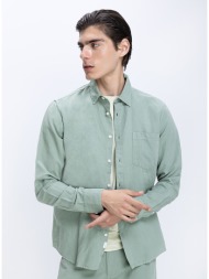 ανδρικό πουκάμισο linen blend με τσέπη στήθους regular fit