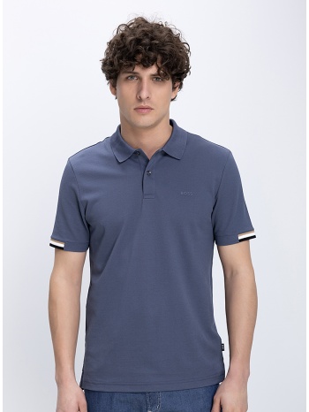 boss ανδρικό polo slim fit βαμβακερό με ριγέ γιακά και