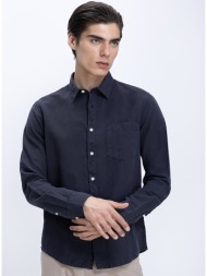 ανδρικό πουκάμισο linen blend με τσέπη στήθους regular fit