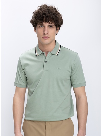 boss ανδρική μπλούζα polo βαμβακερή με contrast λεπτομέρεια