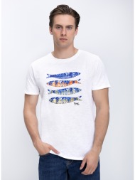 a fish named fred ανδρικό t-shirt βαμβακερό με fish print και στρογγυλή λαιμόκοψη modern fit