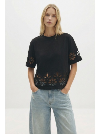 berenice γυναικείο t shirt με floral cut out λεπτομέρειες