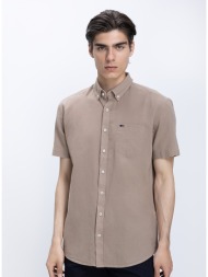 ανδρικό κοντομάνικο πουκάμισο linen blend με button down γιακά modern fit