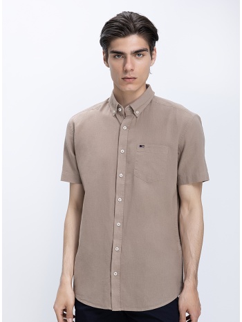 ανδρικό κοντομάνικο πουκάμισο linen blend με button down σε προσφορά
