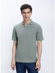 eton ανδρική μπλούζα polo βαμβακερή με jacquard υφή και ανοιχτό γιακά regular fit