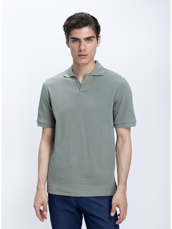 eton ανδρική μπλούζα polo βαμβακερή με jacquard υφή και