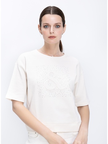 monari γυναικείο sweatshirt βαμβακερό με ανάγλυφο έμβλημα