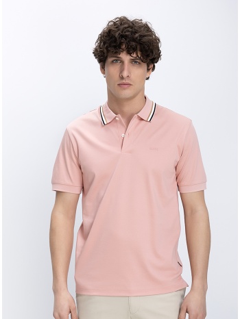 boss ανδρική μπλούζα polo βαμβακερή με contrast λεπτομέρεια
