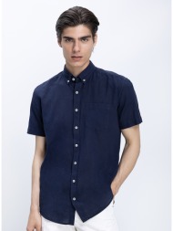 ανδρικό κοντομάνικο πουκάμισο linen blend με button down γιακά modern fit