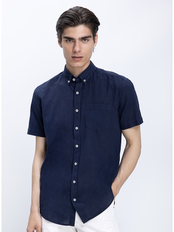 ανδρικό κοντομάνικο πουκάμισο linen blend με button down